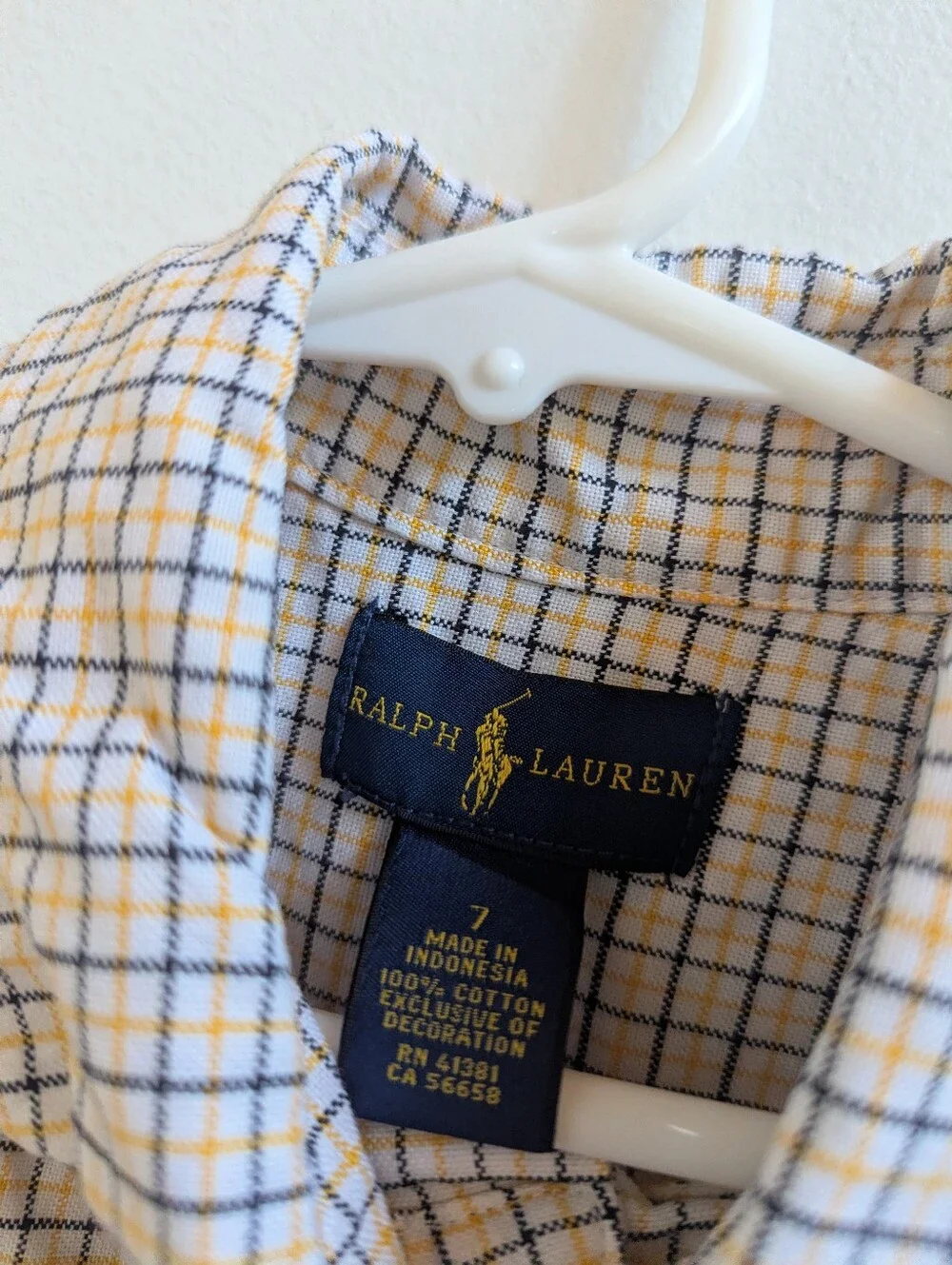Ralph Lauren Button Down Shirt 7 Boys Yellow Plaid Long Sleeve Preppy Pony